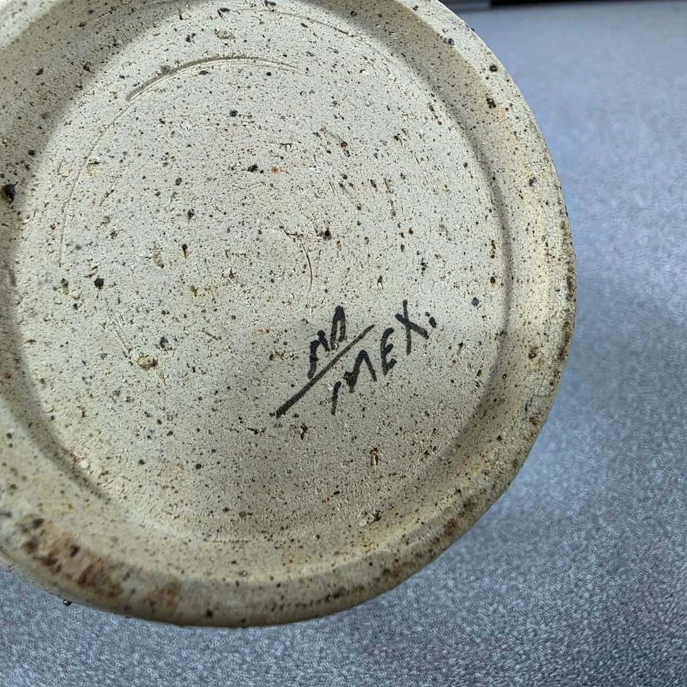 Ken Edwards Pottery Vase Tan Good Bird Floral Tonala Mexico